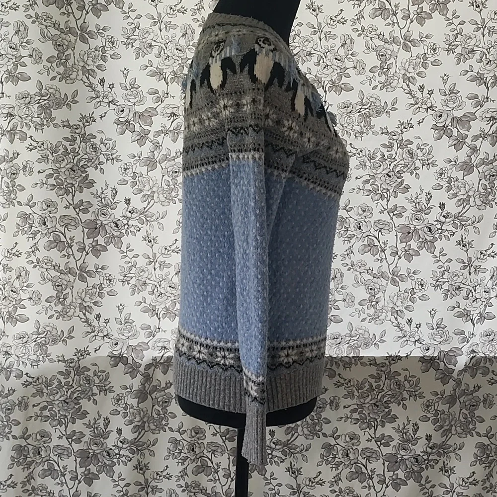 Holiday winter penguin sweater metallic blue knitted size small - Picture 5 of 10